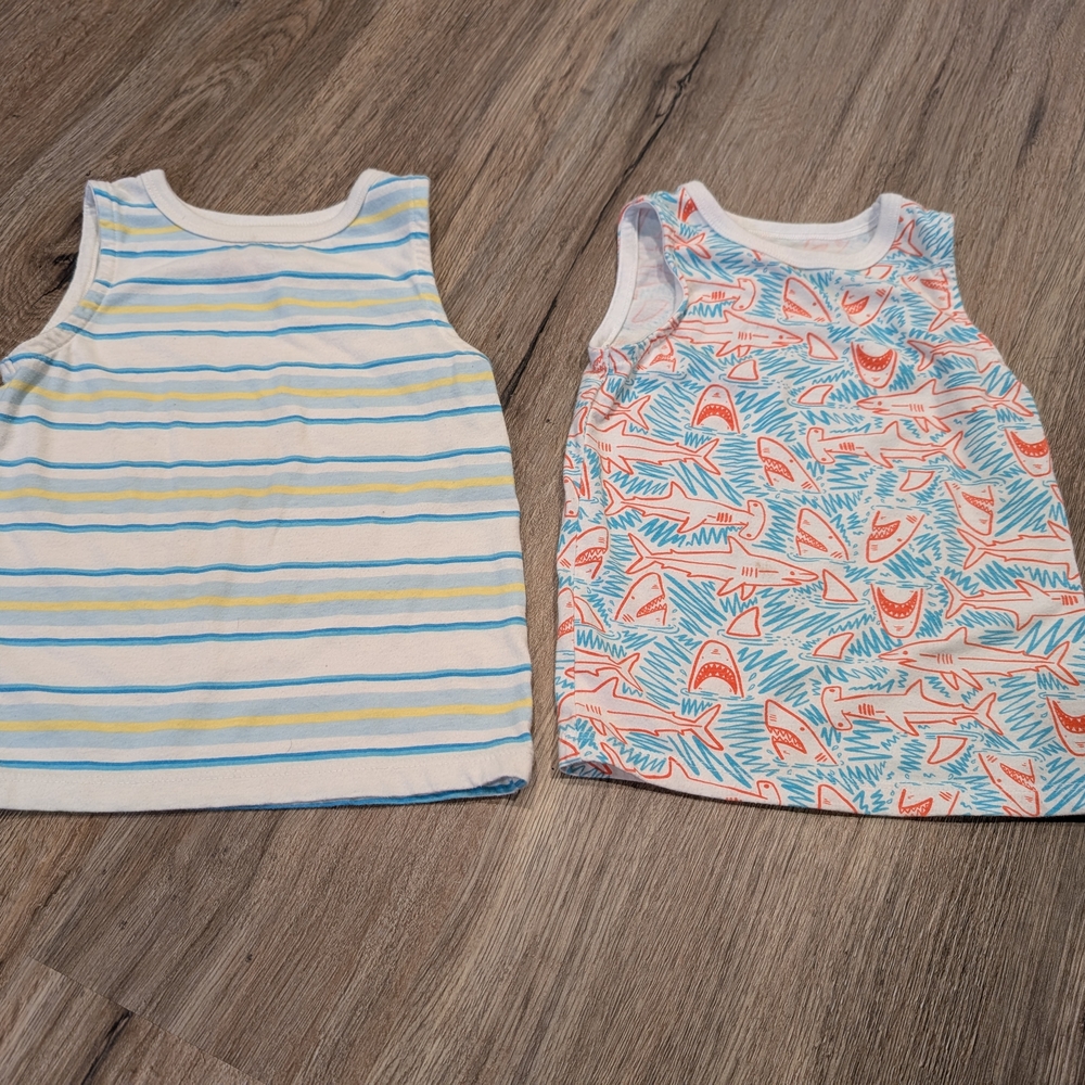 2T Cat & Jack Sleeveless Tops - Striped and Shark Print